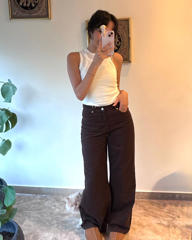 HIGH WAISTED WIDE LEG JEANS Espresso BROWN 4050