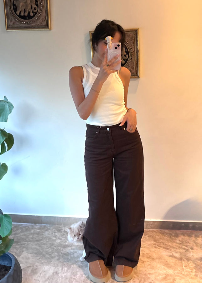 HIGH WAISTED WIDE LEG JEANS Espresso BROWN 4050