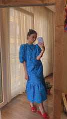 Royal blue half sleeved midi dress