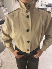 High neck detailed crop trench coat 4048