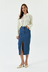 Midi slit denim skirt