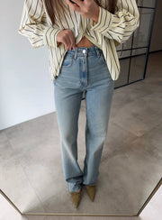High waisted straight laser cut jeans 4014