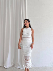 Sleeveless dantel midi dress 3005