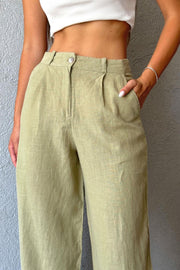 KHAKI  LINEN PALAZZO STRAIGHT PANTS 3022