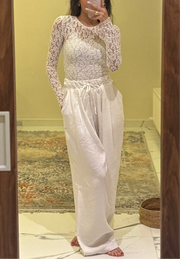White wide legged soft fabric summer pants 4023