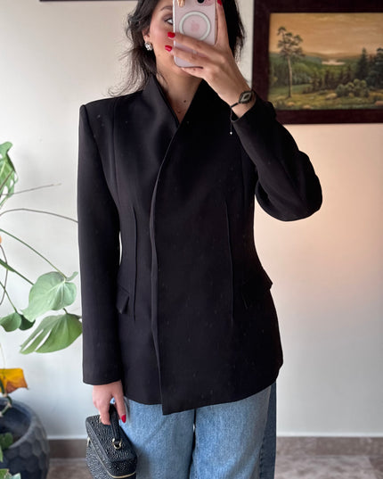 Full neck double breasted crepe blazer 4065