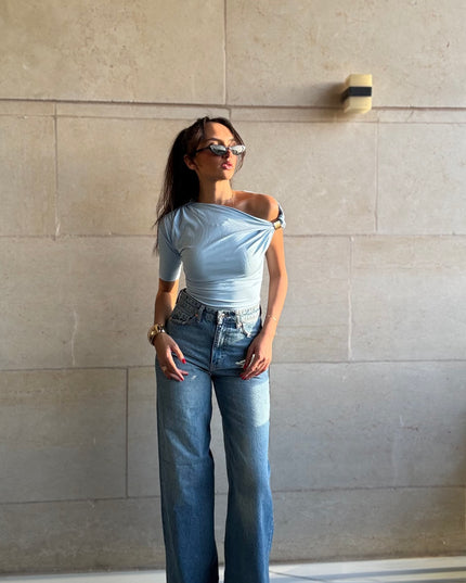 Light blue high waisted wide leg jeans 4074