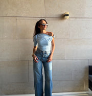 High waisted wide leg jeans light blue 4046
