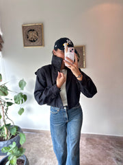 High neck detailed crop trench coat 4048