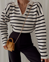 Polo neck pinstriped winter sweater 3074