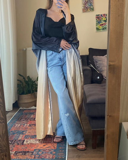 Ombre straight satin oversized open abaya 3083