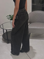 Black washed out mid rise baggy jeans 4047