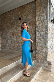 Blue slit dress