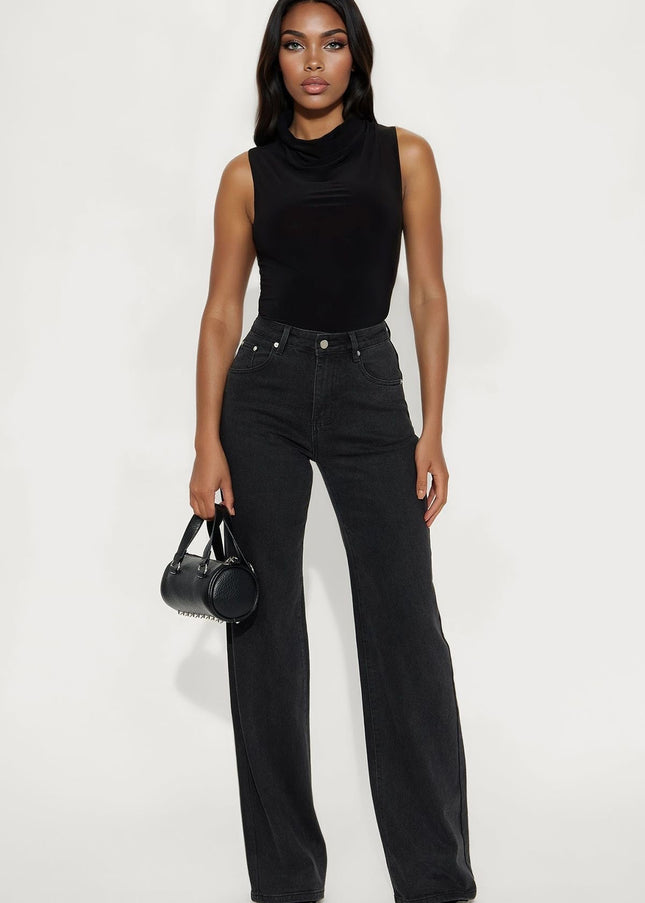 HIGH WAISTED WIDE LEG JEANS BLACK 4064