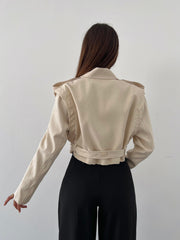 Removable sleeves cropped jacket with belt 3042