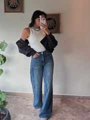 HIGH WAISTED WIDE LEG JEANS DARK BLUE 4049