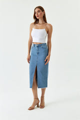 Midi slit denim skirt