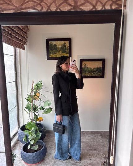Full neck double breasted crepe blazer 4065