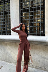 Brown full sleeved lycra set 3034
