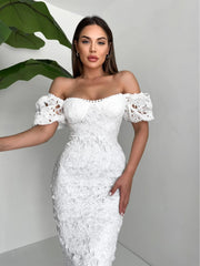 Heart shaped half sleeve dantel midi dress