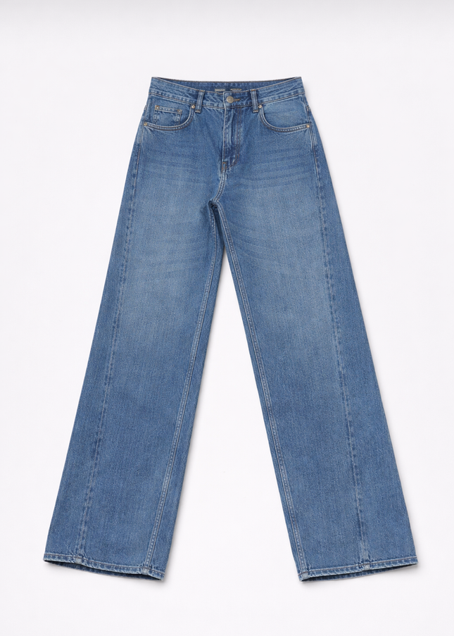 Wide leg ultra high waisted dark blue jeans 4062