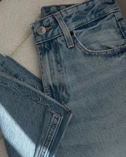 High waisted straight jeans light blue 4073
