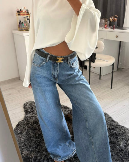 High waisted wide leg jeans light blue 4046