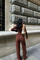 Brown full sleeved lycra set 3034
