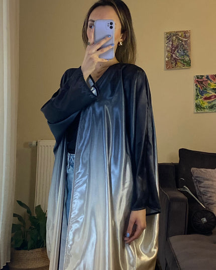 Ombre straight satin oversized open abaya 3083