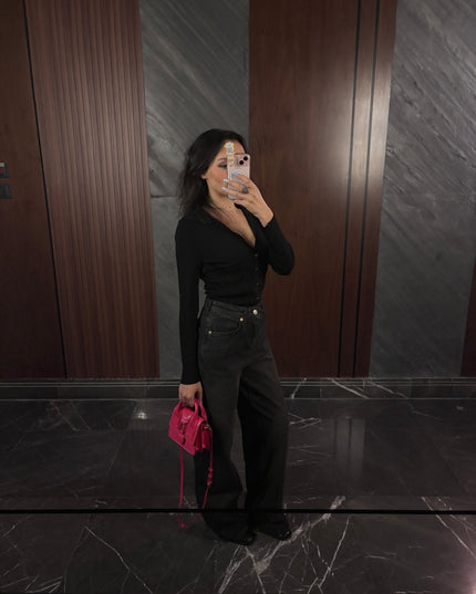 Black washed out wide leg jeans 4068