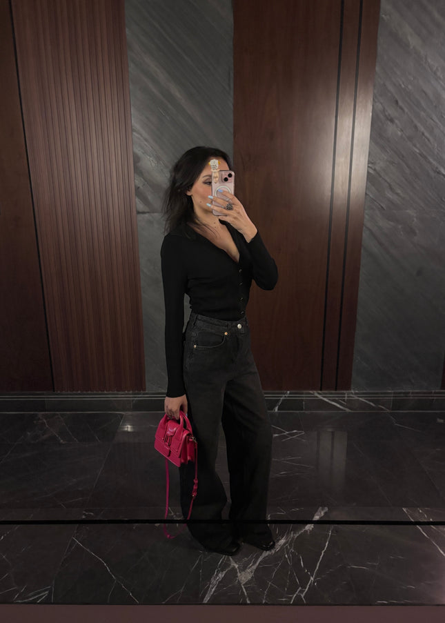 Black washed out wide leg jeans 4068