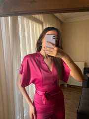 Belted silk jumpsuit