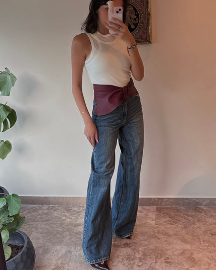 HIGH WAISTED WIDE LEG JEANS DARK BLUE 4049