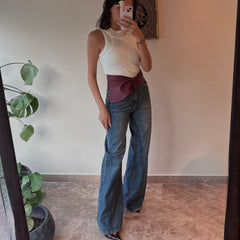 HIGH WAISTED WIDE LEG JEANS DARK BLUE 4049