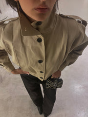 High neck detailed crop trench coat 4048