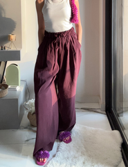 White wide legged soft fabric summer pants 4023