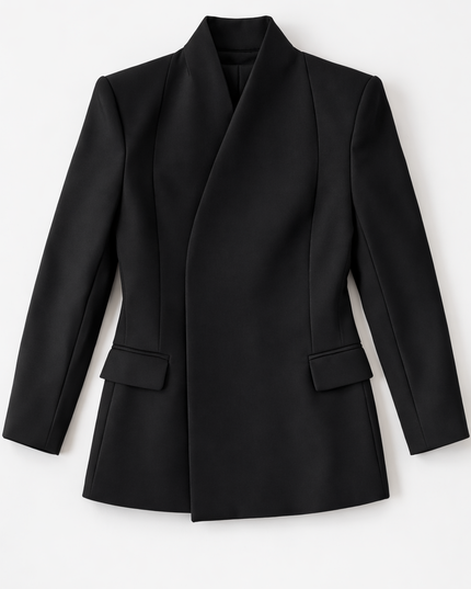 Full neck double breasted crepe blazer 4065