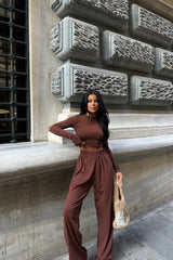 Brown full sleeved lycra set 3034