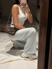 Full linen elastic waisted pants 4021