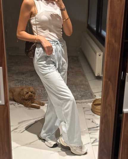 Full linen elastic waisted pants 4021