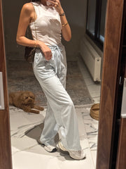 Full linen elastic waisted pants 4021