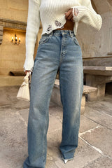 Light blue high waisted straight jeans 3038