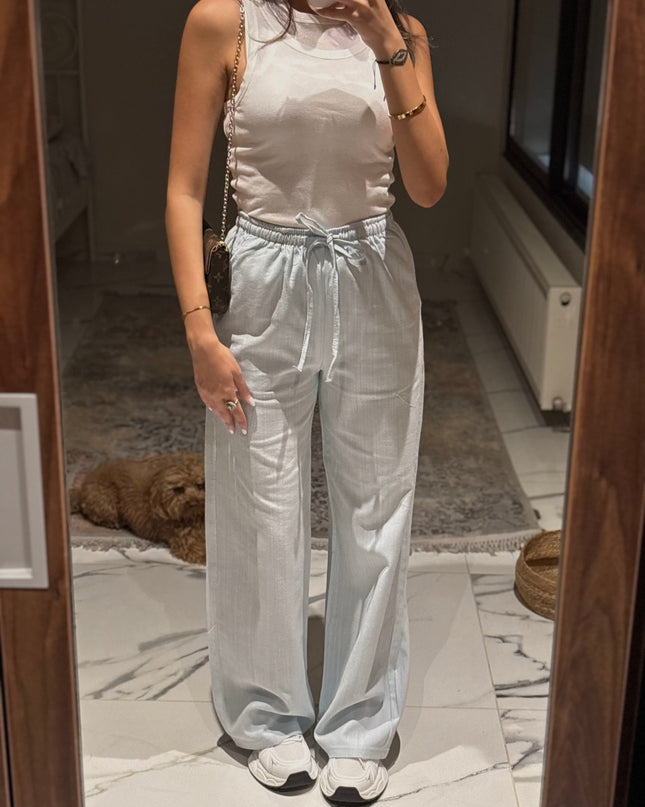 Full linen elastic waisted pants 4021