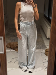 Full linen elastic waisted pants 4021
