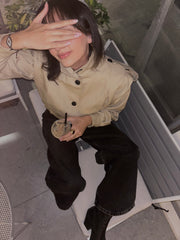 High neck detailed crop trench coat 4048