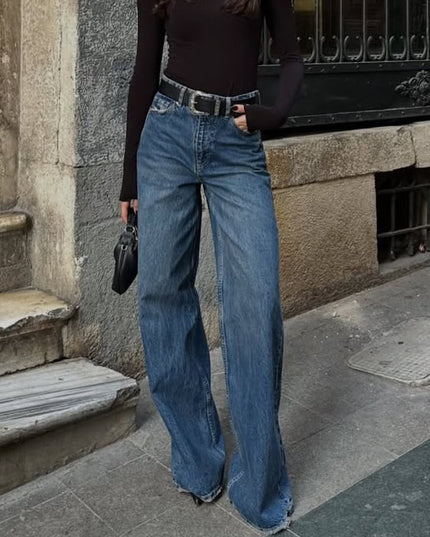HIGH WAISTED WIDE LEG JEANS DARK BLUE 4049