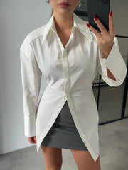 Shoulder padded waist detailed poplin shirt 4017