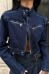 Cropped denim jacket with zipper details 3041