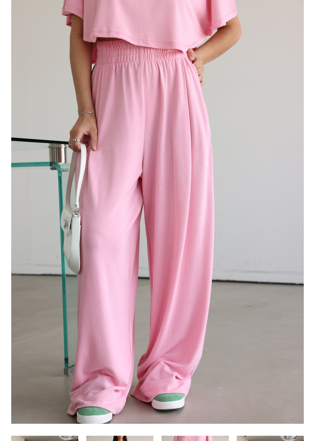 Pink High waisted sweatpants two pieces set 4022