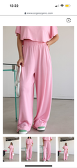 Pink High waisted sweatpants two pieces set 4022